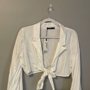 Boohoo Satin Tie Front Top